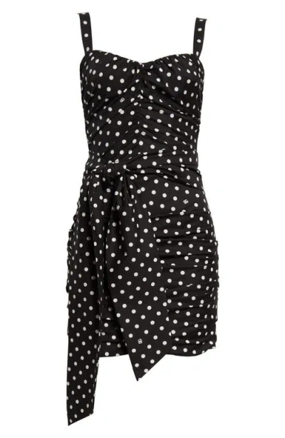 Dolce & Gabbana Dolce&gabbana Polka Dot Bow Ruched Minidress In Nero