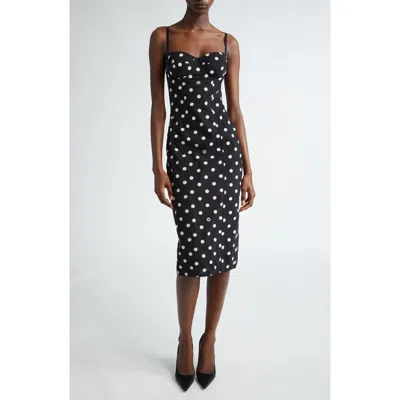 Dolce & Gabbana Dolce&gabbana Polka Dot Corset Sheath Dress In Black/ White Dot