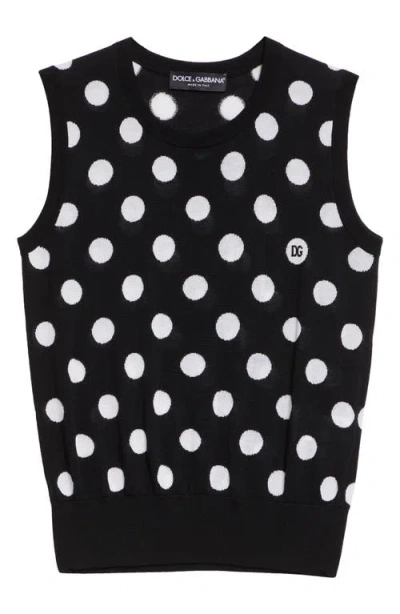 Dolce & Gabbana Polka-dot Wool And Silk Tank Top In Black