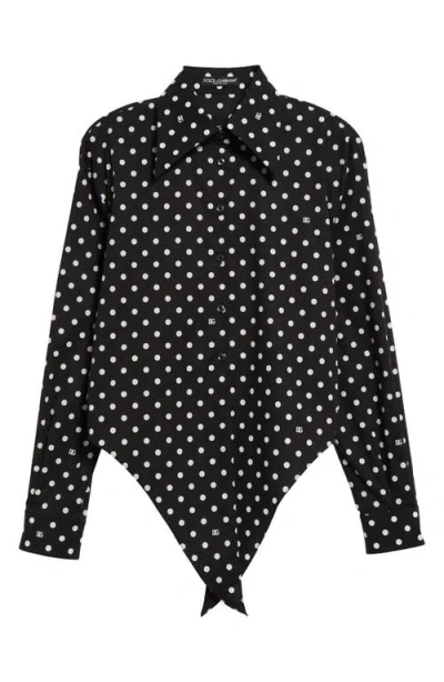 Dolce & Gabbana Dolce&gabbana Polka Dot Long Sleeve Button-up Crop Shirt In Hnzqw Pois Picc 0 8 F.nero