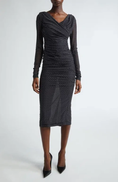 Dolce & Gabbana Polka-dot Tulle Midi Dress In Black