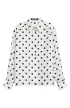 Dolce & Gabbana Polka Dot Silk Shirt With Elegant Button Closure And Stylish Tie Detail In Bianco
