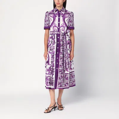 DOLCE & GABBANA POPLIN SHIRT DRESS WITH MAIOLICA PRINT