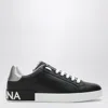 Dolce & Gabbana Portofino Sneakers In Black Leather With Silver Inserts Dolce E Gabbana In Multi