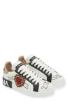 Dolce & Gabbana Calfskin Portofino Sneakers With Embroidery In Embroidery- White/gold