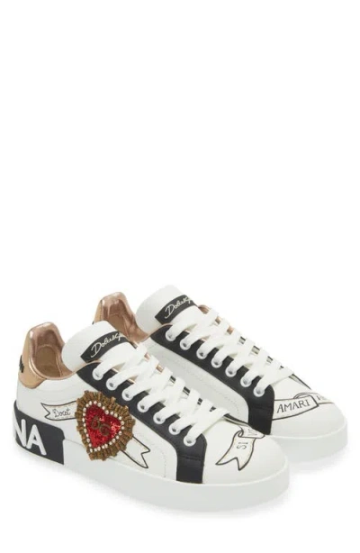 DOLCE & GABBANA DOLCE&GABBANA PORTOFINO EMBELLISHED LEATHER SNEAKER