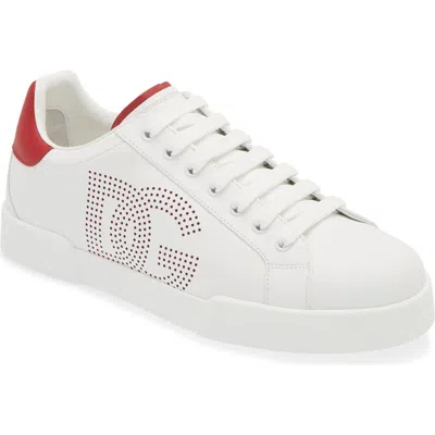 Dolce & Gabbana Portofino Light Sneakers In White And Red Leather