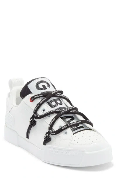 Dolce & Gabbana Portofino Sneaker In Calfskin And White Paint
