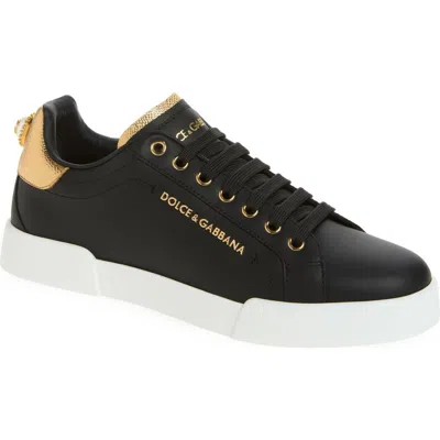 Dolce & Gabbana Portofino Leather Low-top Sneakers In Black