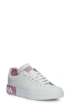 Dolce & Gabbana Portofino White And Pink Low Top Sneakers With Logo In Leather Woman In White
