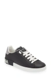 Dolce & Gabbana Portofino Sneakers In Black Leather With Silver Inserts In 8b979 Black/silver