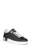 Dolce & Gabbana Black Nappa Leather Portofino Sneakers In Black/silver