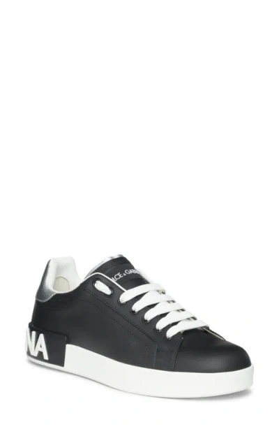Dolce & Gabbana Black Nappa Leather Portofino Sneakers