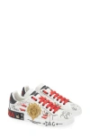 Dolce & Gabbana Calfskin Portofino Sneakers With Embroidery And Studs In Scritte Fdo.bianco