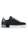Dolce & Gabbana Portofino Sneakers In Black Leather With Silver Inserts