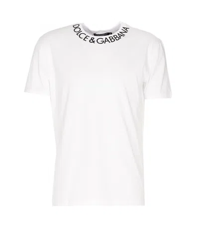 Dolce & Gabbana White T-shirt With Contrasting Logo Print In Cotton Man