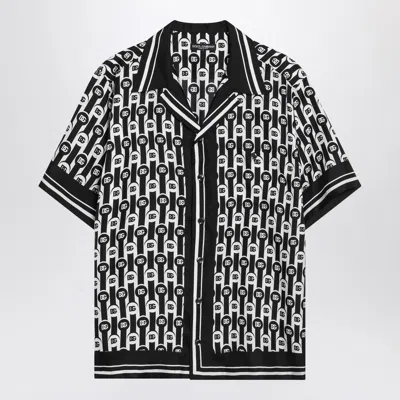 Dolce & Gabbana Hawaii Print Silk Twill Bowling Shirt In Black