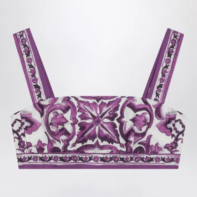 Dolce & Gabbana Purple Maiolica Print Top In Poplin In Multi