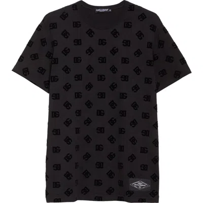 DOLCE & GABBANA DOLCE&GABBANA RE-EDITION FLOCKED LOGO COTTON T-SHIRT