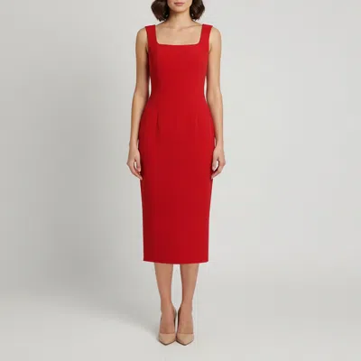 Pre-owned Dolce & Gabbana Dolce And Gabbana Red Crepe Sleeveless Midi Dress S
