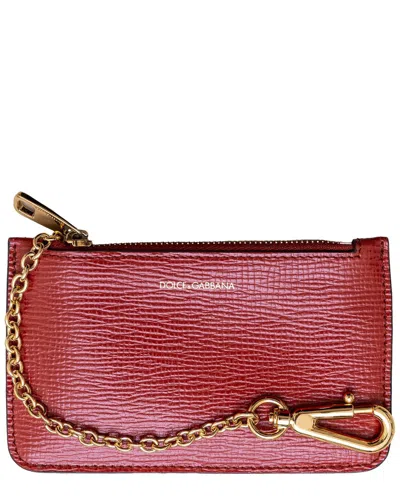 Pre-owned Dolce & Gabbana Dolce &gabbana Red Leather Wallet With Keychain (authentic Pre-loved)
