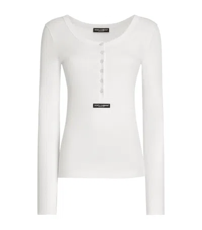 Dolce & Gabbana Dolce&gabbana Ribbed Long Sleeve Henley T-shirt In White