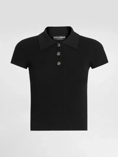 Dolce & Gabbana Dolce&gabbana Ribbed Polo-style Top In Black