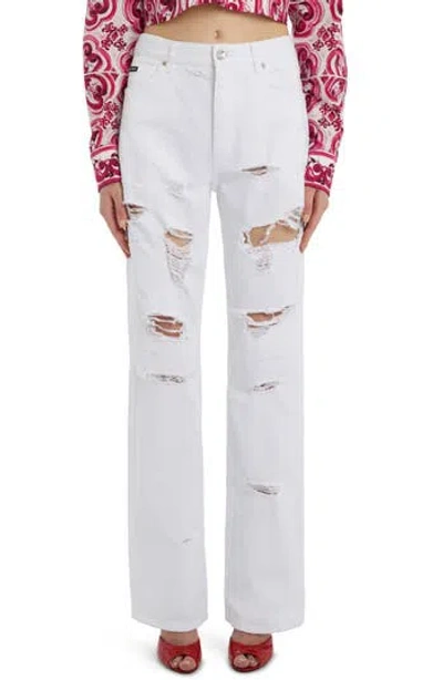 Dolce & Gabbana Dolce&gabbana Ripped Wide Leg Nonstretch Jeans In White Rips