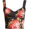 Dolce & Gabbana Top Nero In Seta Con Stampa Floreale Dolce E Gabbana In Black