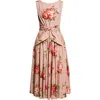 Dolce & Gabbana Abito Midi In Cotone Rosa Con Stampa Fiori Dolce E Gabbana In Pink