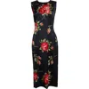 Dolce & Gabbana Women Black Dress With All-over Floral Print In Silk Woman In Black