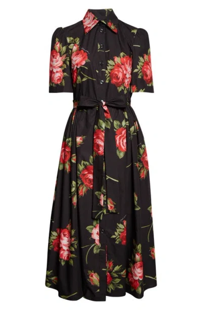 DOLCE & GABBANA DOLCE&GABBANA ROSE PRINT COTTON POPLIN SHIRTDRESS