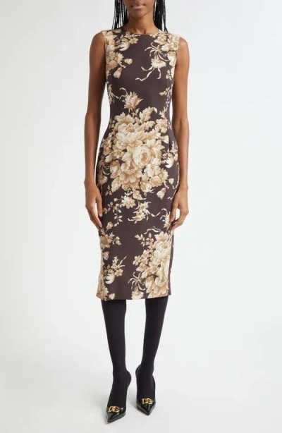 DOLCE & GABBANA DOLCE&GABBANA ROSE PRINT SILK STRETCH CHARMEUSE SHEATH DRESS
