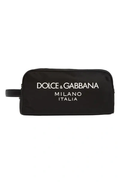 Dolce & Gabbana Dolce&gabbana Rubberized Logo Nylon Blend Toiletry Bag In Black/black