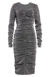 Dolce & Gabbana Dolce&gabbana Ruched Long Sleeve Sequin Midi Dress In Argento