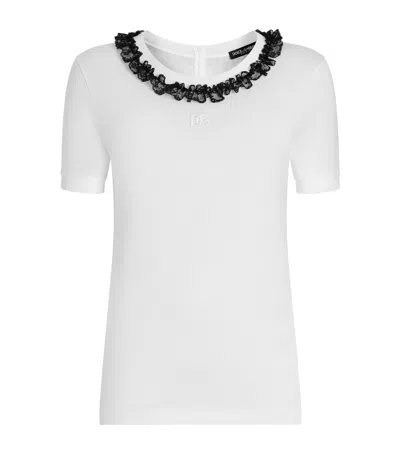 Dolce & Gabbana Dolce&gabbana Ruffle-trim Dg Millennials T-shirt In White
