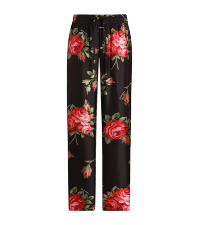 Dolce & Gabbana Dolce&gabbana Satin Floral Drawstring Trousers In Black