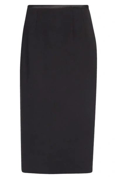 Dolce & Gabbana Dolce&gabbana Satin Trim Stretch Crepe Pencil Skirt In Nero