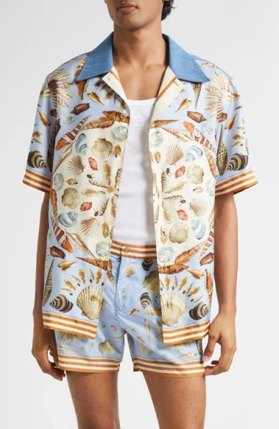 DOLCE & GABBANA DOLCE&GABBANA SEASHELL PRINT MIXED MEDIA CAMP SHIRT
