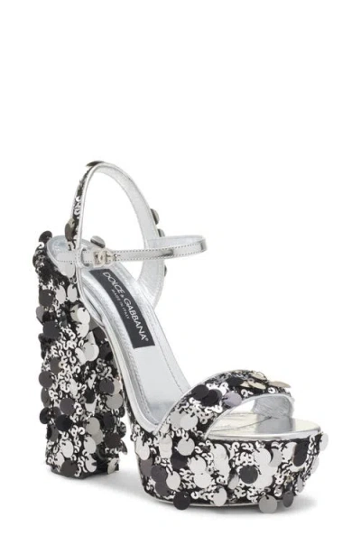 Dolce & Gabbana Dolce&gabbana Sequin Block Heel Platform Sandal In Argento