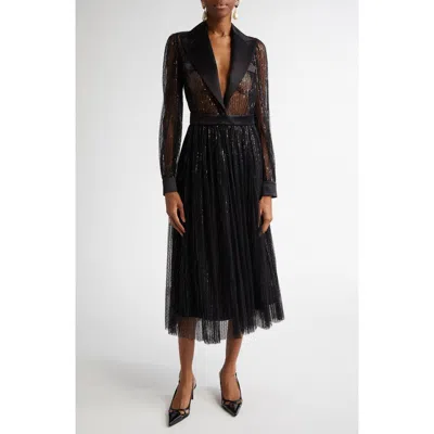 DOLCE & GABBANA DOLCE&GABBANA SEQUIN SHEER LONG SLEEVE BLAZER MIDI DRESS