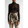 Dolce & Gabbana Dolce&gabbana Sheer Mock Neck Long Sleeve Silk Top In N0000 Nero