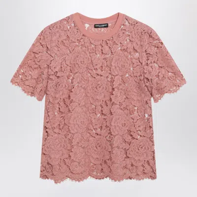 Dolce & Gabbana Shortsleeve Tshirt In Pink Corded Lace
