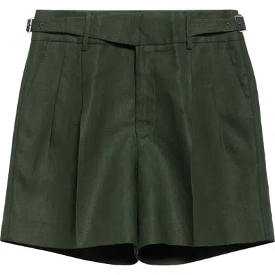 Dolce & Gabbana Dolce&gabbana Side Tab Linen Shorts In V0304 Militare Scuro