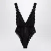 Dolce & Gabbana Lace-trimmed Silk-blend Satin Bodysuit In Black