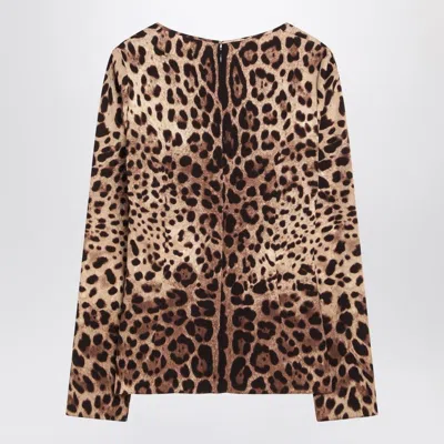 Dolce & Gabbana Leopard Print Silk Blend Long Sleeve Top In Animal Print