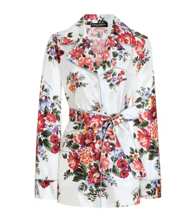 Dolce & Gabbana Dolce&gabbana Silk Bouquet Print Belted Shirt In White