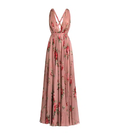 Dolce & Gabbana Dolce&gabbana Silk Floral Print Maxi Dress In Pink