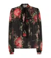 Dolce & Gabbana Rose Bouquet-print Silk Chiffon Neck-tie Blouse In Multi
