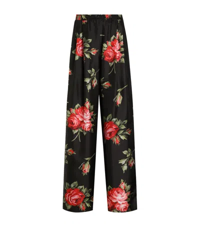 Dolce & Gabbana Dolce&gabbana Silk Rose Print Trousers In Black
